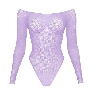 Rhinestoned Fishnet Stripper Bodysuit | Lavender | Exotic Dancewear | GrlFriday